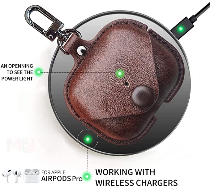 Soft Leather Shockproof Cover Case with Free Keychain Compatible with Apple AIRPODS PRO 2, Leather Case Airpod Pro 2 (Dark Brown)