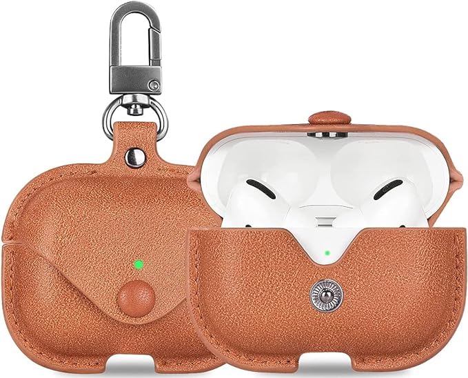Soft Leather Shockproof Cover Case with Free Keychain Compatible with Apple AIRPODS PRO 2, Leather Case Airpod Pro 2 (Light Brown)