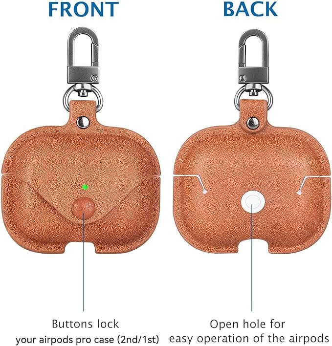 Soft Leather Shockproof Cover Case with Free Keychain Compatible with Apple AIRPODS PRO 2, Leather Case Airpod Pro 2 (Light Brown)