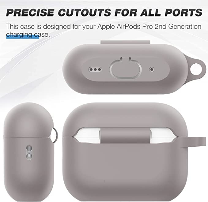  Soft Silicon Shockproof Cover Case with Free Keychain Compatible with Apple AIRPODS PRO 2, Leather Case Airpod Pro 2 (Grey)