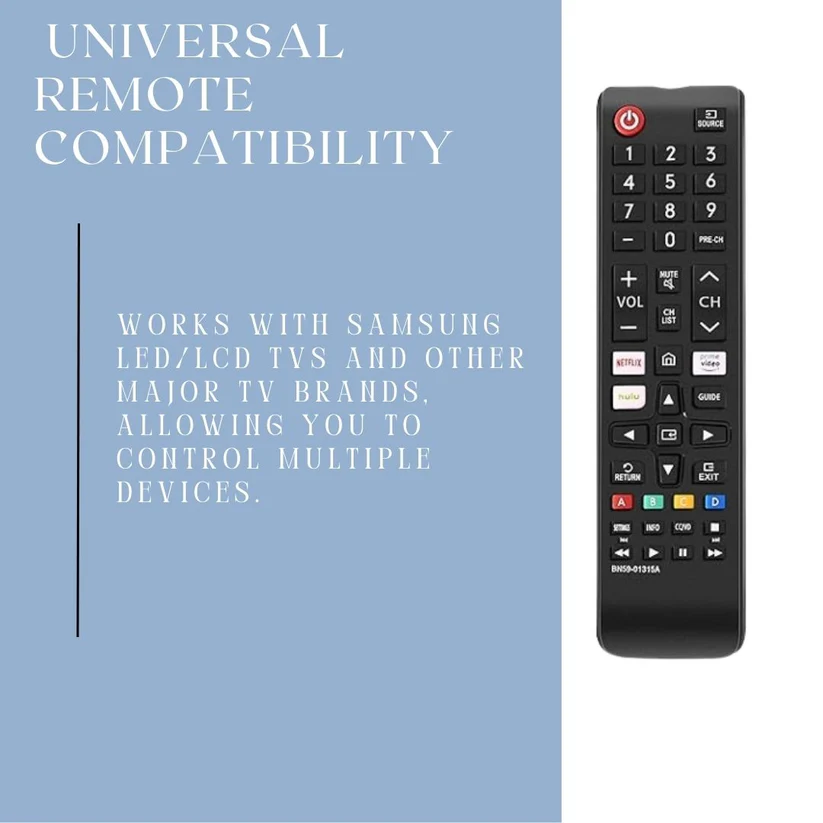 Samsung LED/LCD TV Universal Remote Control – Full Functionality, Easy Setup (Black)