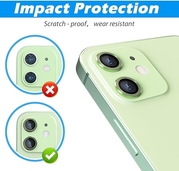 Metal Frame Camera Lens Protector for iPhone 12 Pro [SET OF 3] 9H Hardness Ultra Thin -Light Green