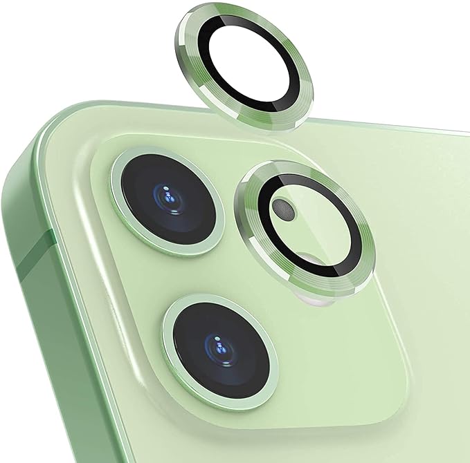 Metal Frame Camera Lens Protector for iPhone 12 Pro [SET OF 3] 9H Hardness Ultra Thin -Light Green
