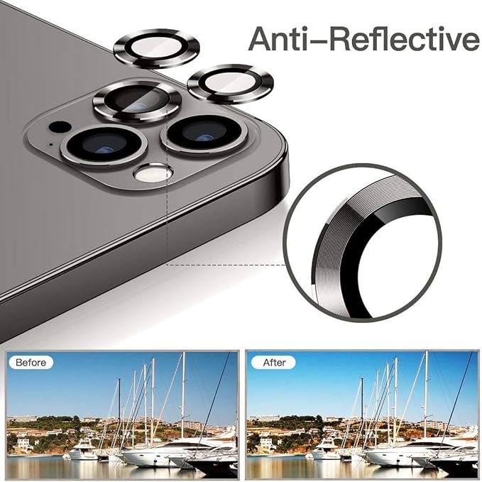 Metal Frame Camera Lens Protector for iPhone 12 Pro [SET OF 3] 9H Hardness Ultra Thin -Black color