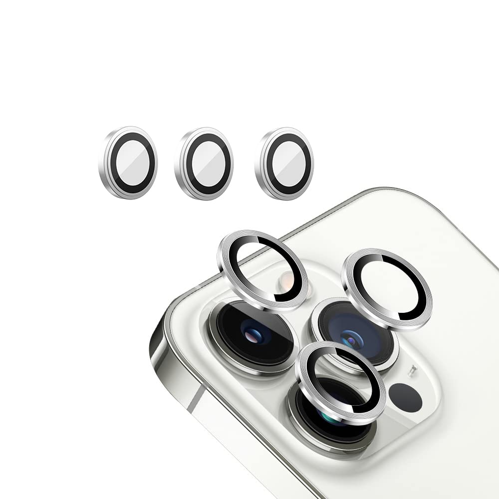 Camera Lens Protector Compatible for Apple Iphone 14 ProIphone 14 Pro Max, [Anti-Scratch] Premium Tempered Glass Film Aluminum Alloy Lens Ring Silver Color