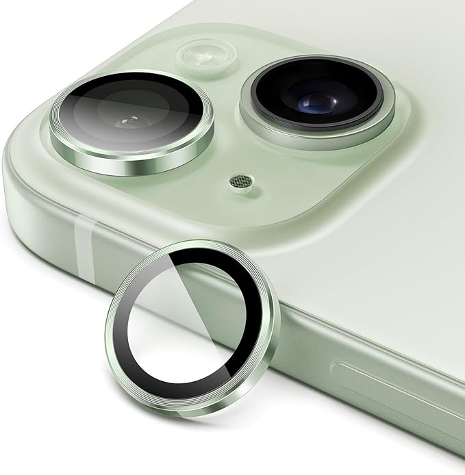 Camera Glass Lens Protector Ring For iPhone 1515 Plus Case Friendly with Edge to Edge Coverage and Easy Installation, Pack of 1 (Light Green)