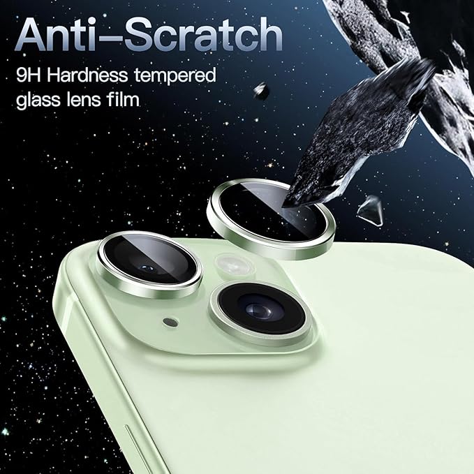 Camera Glass Lens Protector Ring For iPhone 1515 Plus Case Friendly with Edge to Edge Coverage and Easy Installation, Pack of 1 (Light Green)