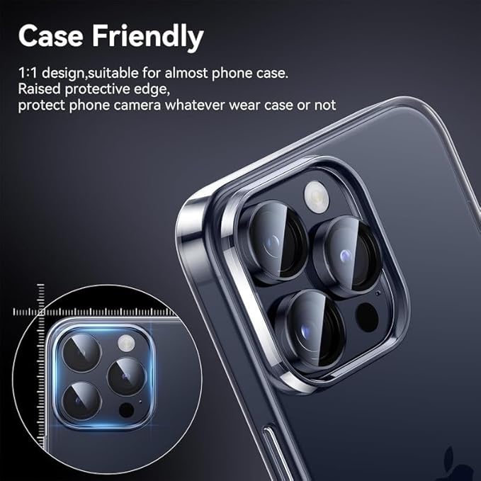 Camera Lens Protector for iPhone 15 Pro 6.1& iPhone 15 Pro Max 6.7, Tempered Glass Lens Ring Cover Fit for iPhone 15 ProiPhone 15 Pro Max (Dark Blue)
