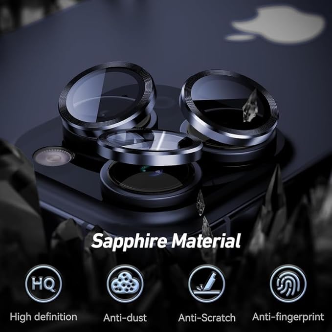 Camera Lens Protector for iPhone 15 Pro 6.1& iPhone 15 Pro Max 6.7, Tempered Glass Lens Ring Cover Fit for iPhone 15 ProiPhone 15 Pro Max (Dark Blue)