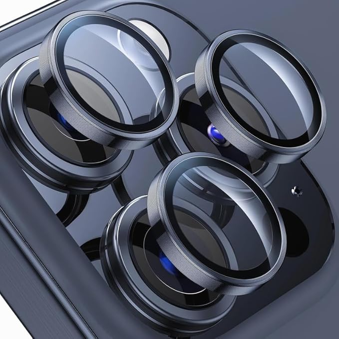 Camera Lens Protector for iPhone 15 Pro 6.1& iPhone 15 Pro Max 6.7, Tempered Glass Lens Ring Cover Fit for iPhone 15 ProiPhone 15 Pro Max (Dark Blue)