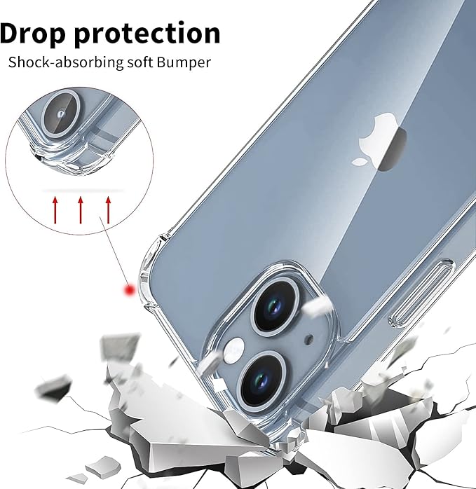 Apple iPhone 14 Case Clear Transparent Shockproof Protective Phone Soft Silicone Slim Cover for Apple iPhone 14 (Transparent)