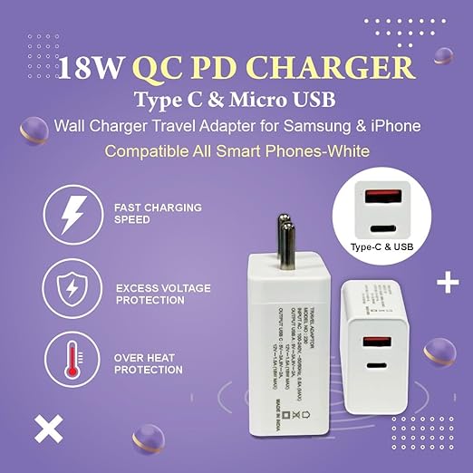 18W Type Quick Charger | Travel Accessories | Quick charging feature with universal compatibility