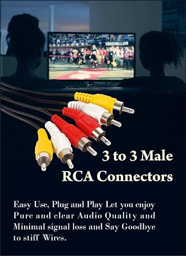 3 RCA Male to Male | Audio Video Cable | HDTV, LCD LED TV, Sound Bar, Set Top Box & Home Theater Studio | Black, High Quality Sound and Picture Transfer