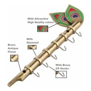 Brass Big Antique Flute 6 pin for Keys Hanger Hook,Wall Key Holder, Key Stand, Keys Rack Hook, Key Hanging Hooks.