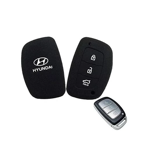 Car Silicone Rubber Key Cover for Hyundai Creta / i20 Elite – Black – Premium Protection, Durability, and Style (Pack of 1)