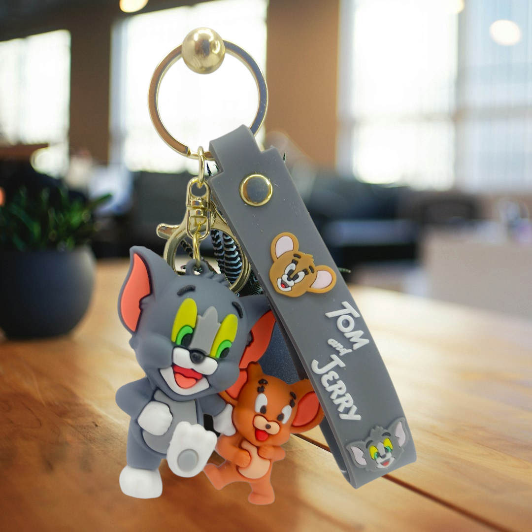 Tom & Jerry 3D Keychain – Cartoon Character with Rubber Strap | Cute Bag Charm for Kids & Fans | Key Ring Gift for Boys & Girls