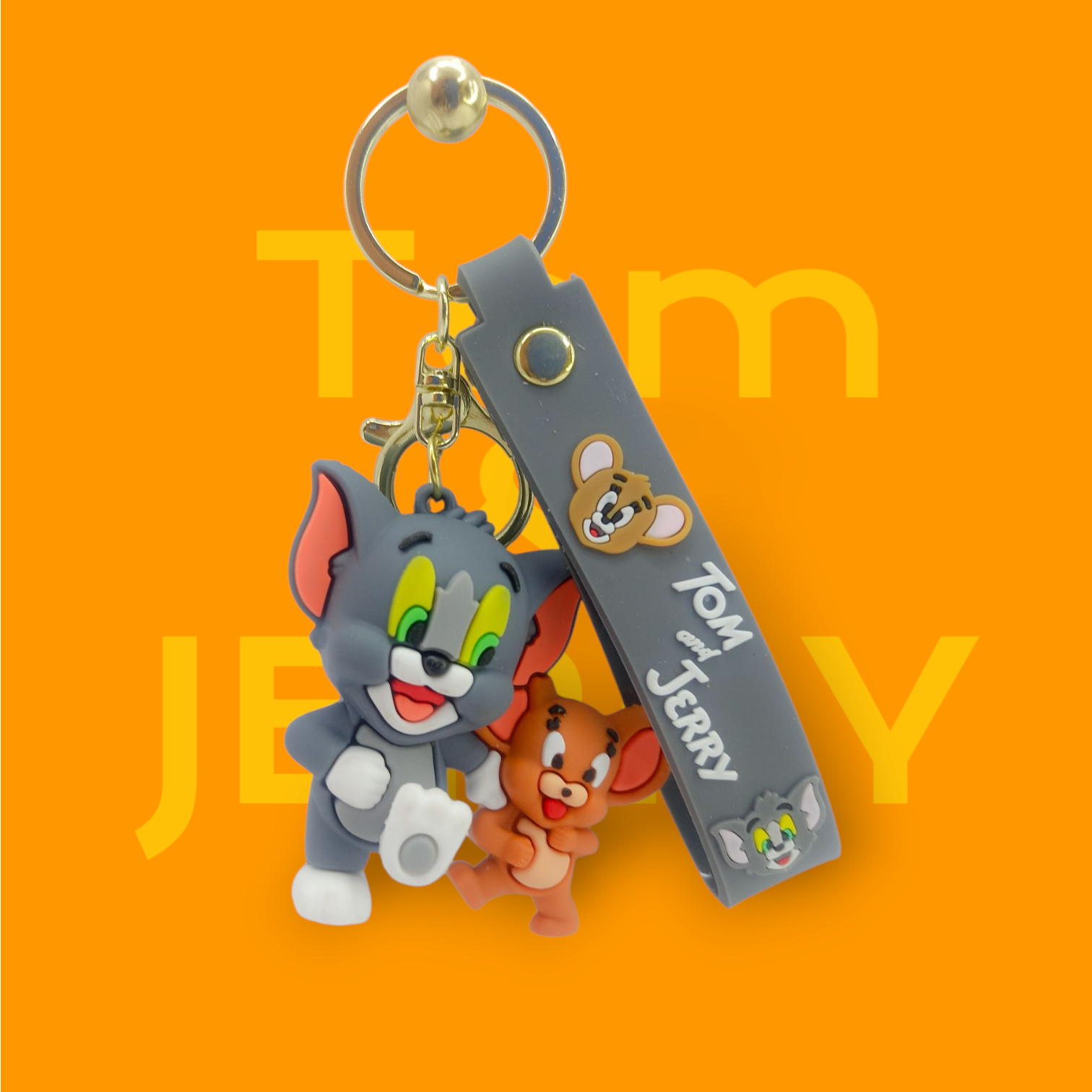 Tom & Jerry 3D Keychain – Cartoon Character with Rubber Strap | Cute Bag Charm for Kids & Fans | Key Ring Gift for Boys & Girls