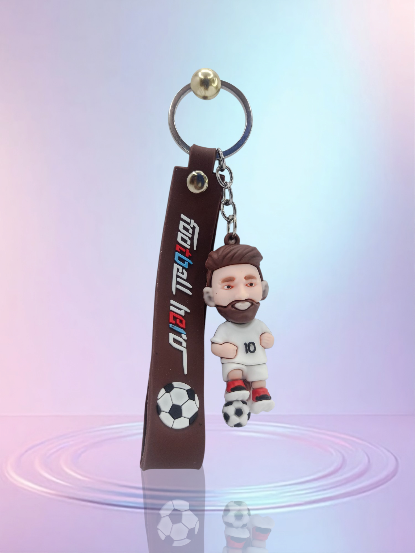 Stylish Messi 3D keychain with football design and rubber strap – perfect gift for fans, kids, and sports lovers.