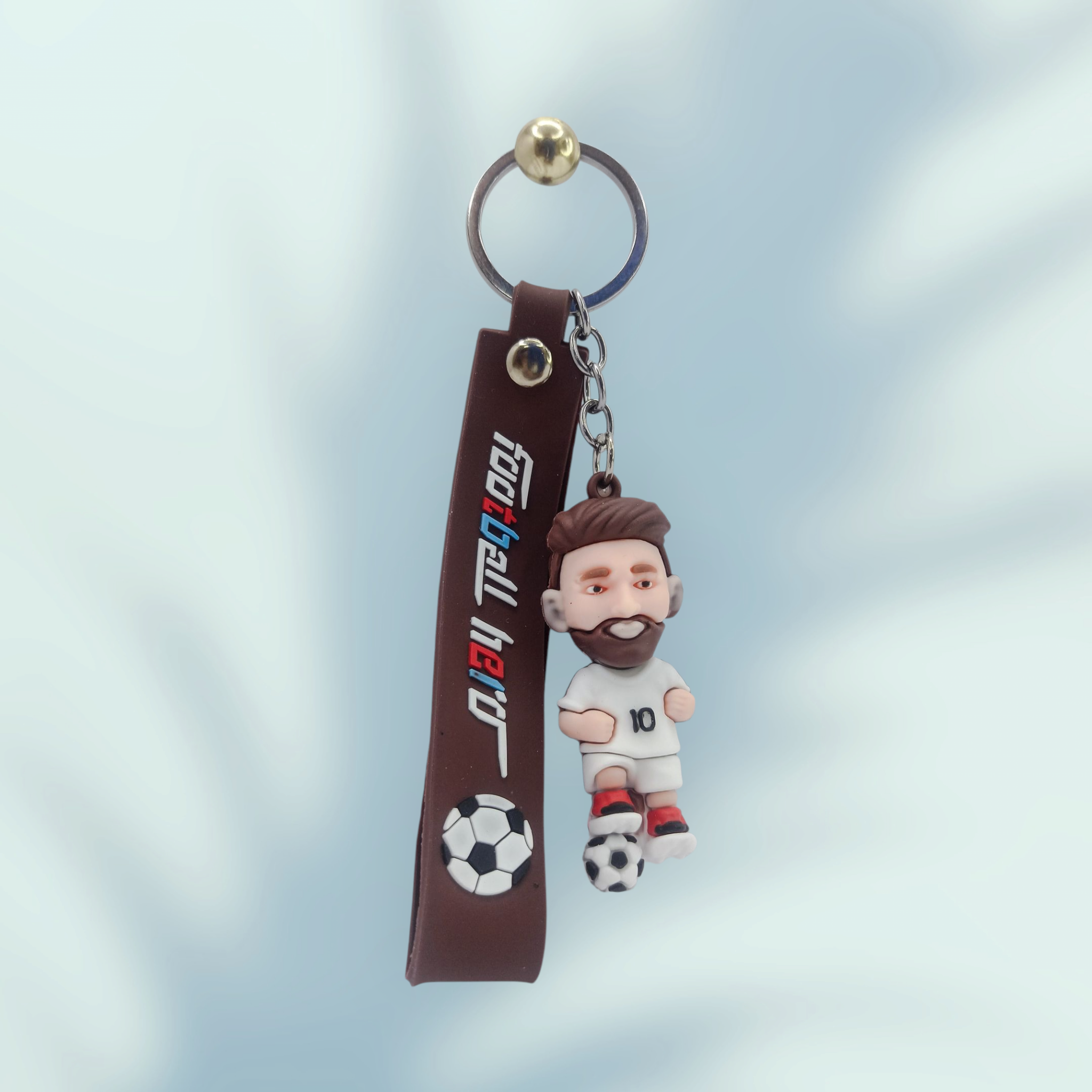 Stylish Messi 3D keychain with football design and rubber strap – perfect gift for fans, kids, and sports lovers.