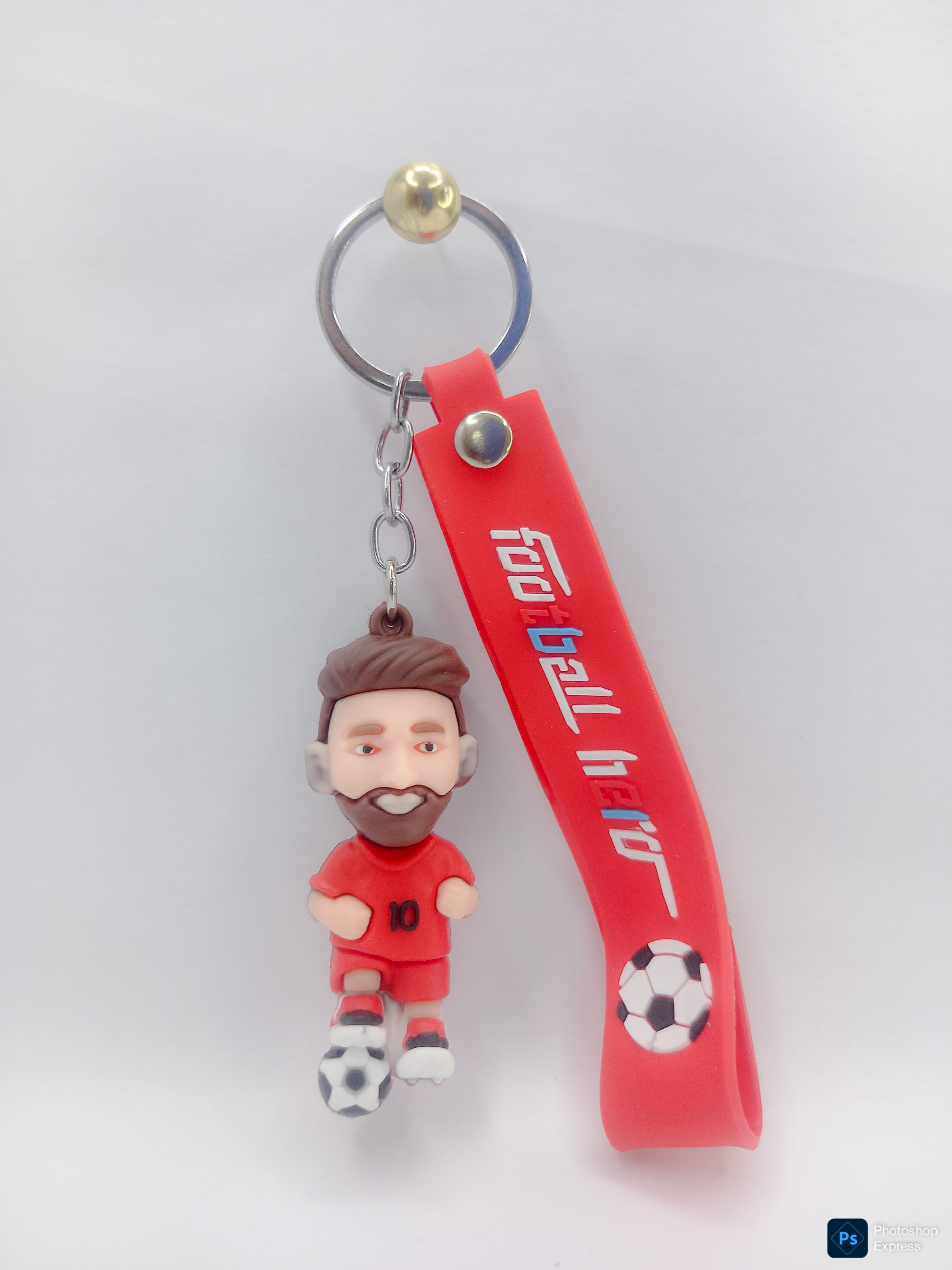 Bold red Messi 3D keychain with football design and rubber strap – ideal gift for kids, fans & sports enthusiasts.