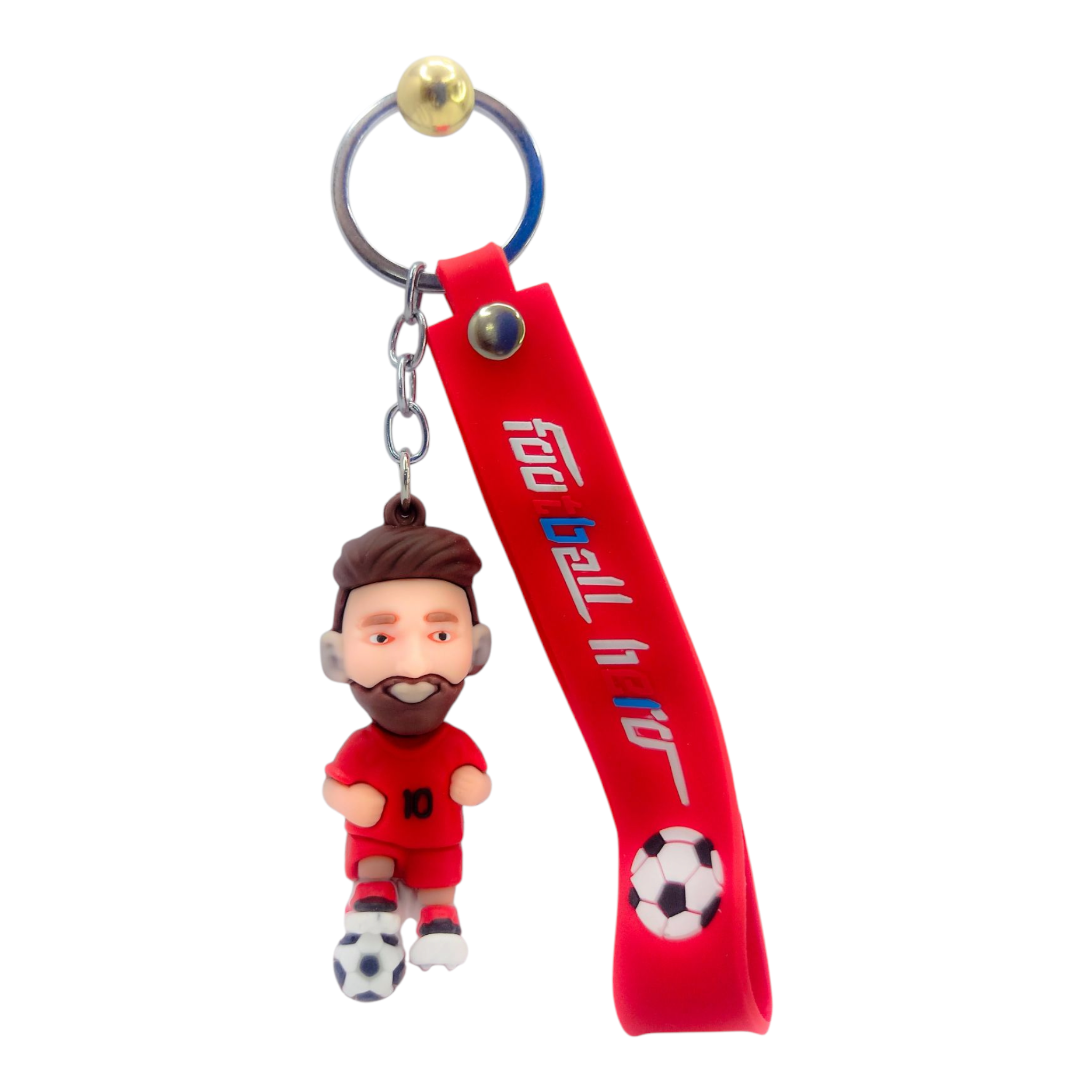 Bold red Messi 3D keychain with football design and rubber strap – ideal gift for kids, fans & sports enthusiasts.