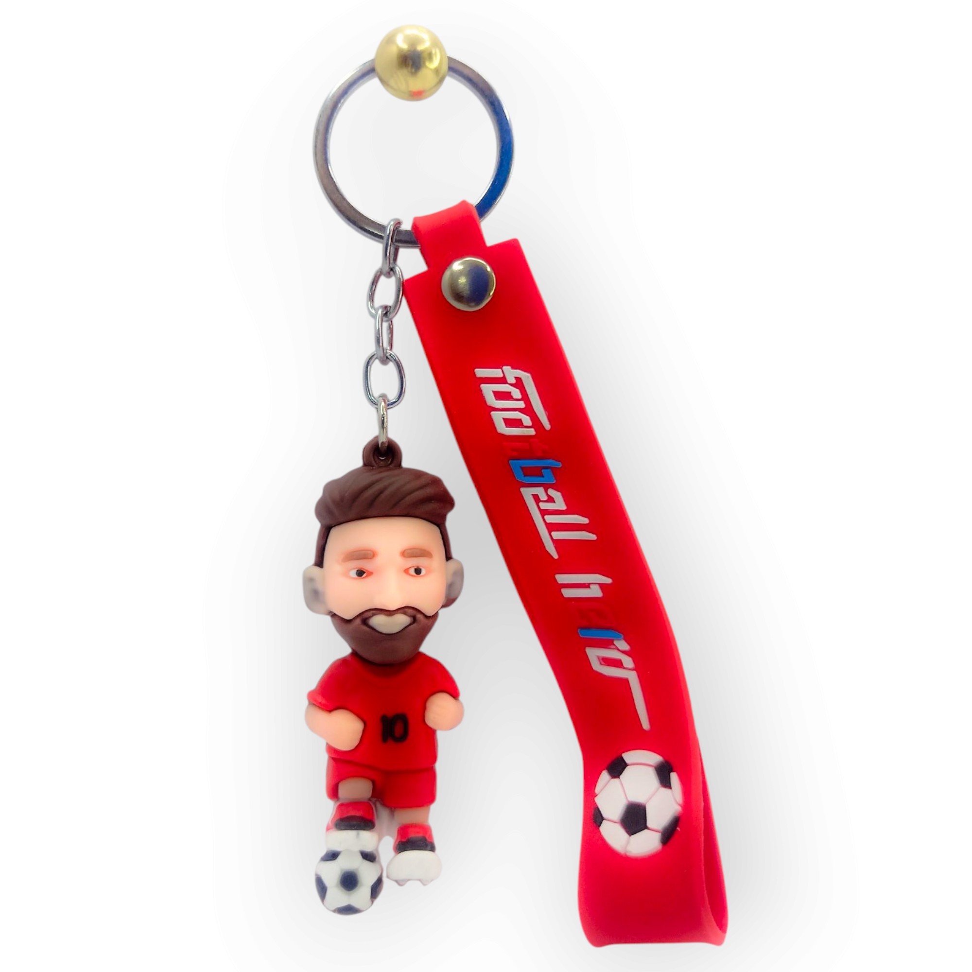 Bold red Messi 3D keychain with football design and rubber strap – ideal gift for kids, fans & sports enthusiasts.
