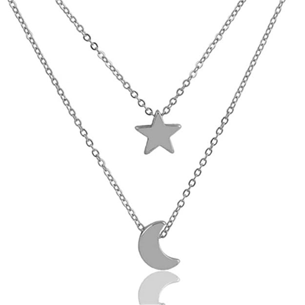 Double-Layered Necklace with Star & Moon Pendant – Elegant Celestial Jewellery for Women & Girls | Trendy, Lightweight Design