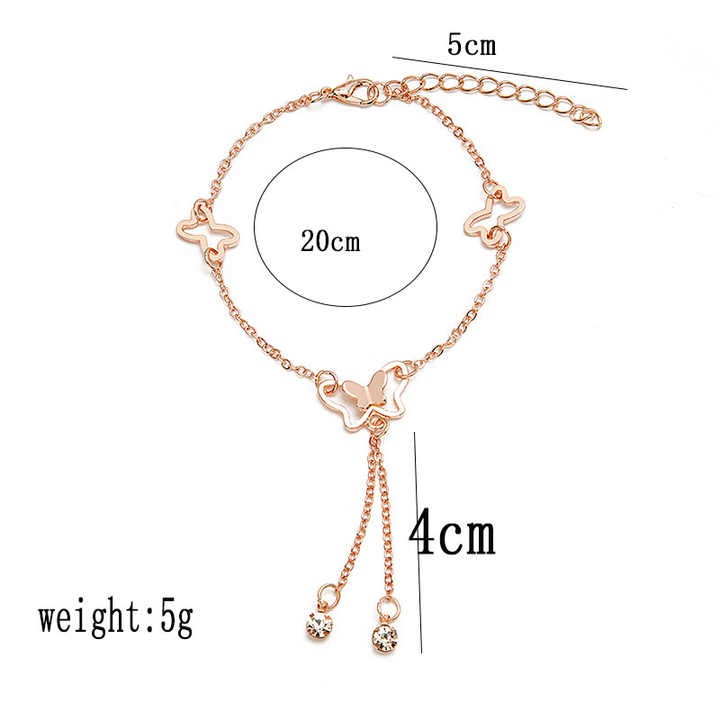 Elegant double butterfly anklet with shiny stones – stylish jewelry for women and girls.