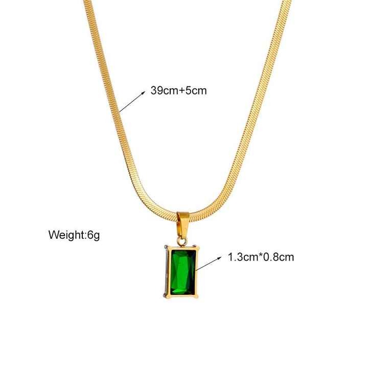 Light Luxury Emerald Zircon Pendant Necklace – Simple Stainless Steel Fashion Jewelry for Women