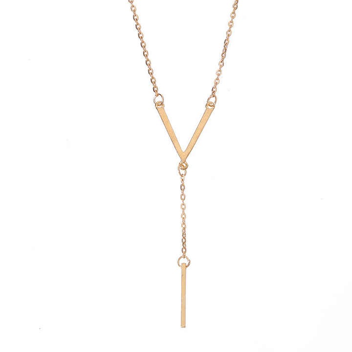 Shop elegant V shape bar pendant gold plated necklaces for women — stylish, minimalist jewelry perfect for daily wear, parties, and gifting