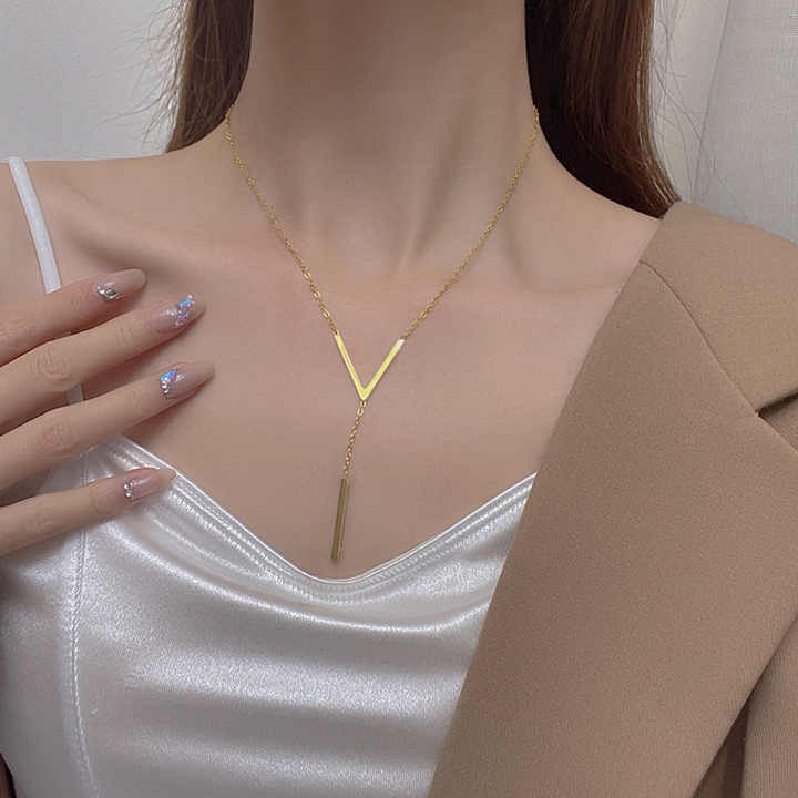 Shop elegant V shape bar pendant gold plated necklaces for women — stylish, minimalist jewelry perfect for daily wear, parties, and gifting