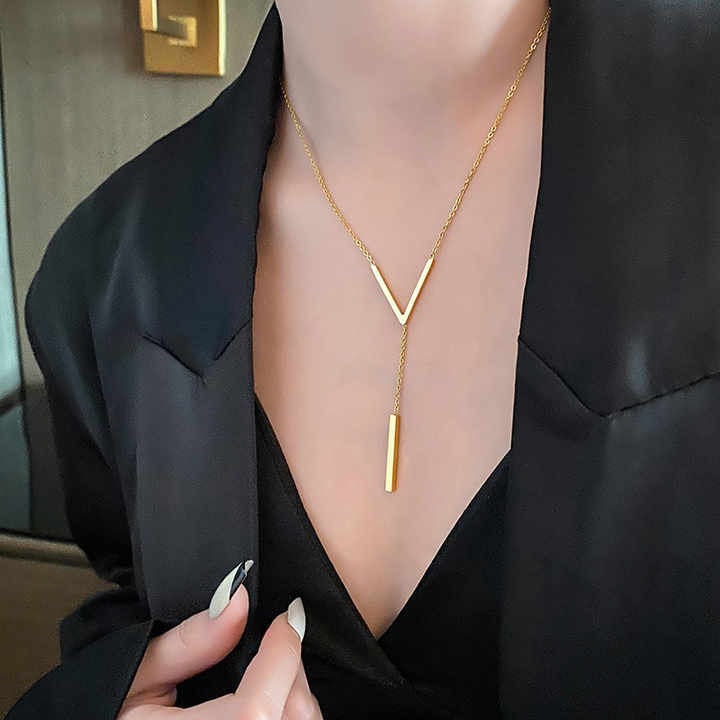 Shop elegant V shape bar pendant gold plated necklaces for women — stylish, minimalist jewelry perfect for daily wear, parties, and gifting