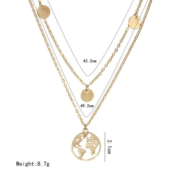 Explore the world with a vintage world map disc necklace — adjustable gold chain jewelry for women, perfect for travelers, dreamers, and everyday style.