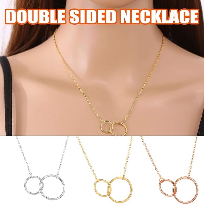 Double Circle Necklace for Women - Dainty Pendant, Minimalist Chain, Trendy Jewelry Gift