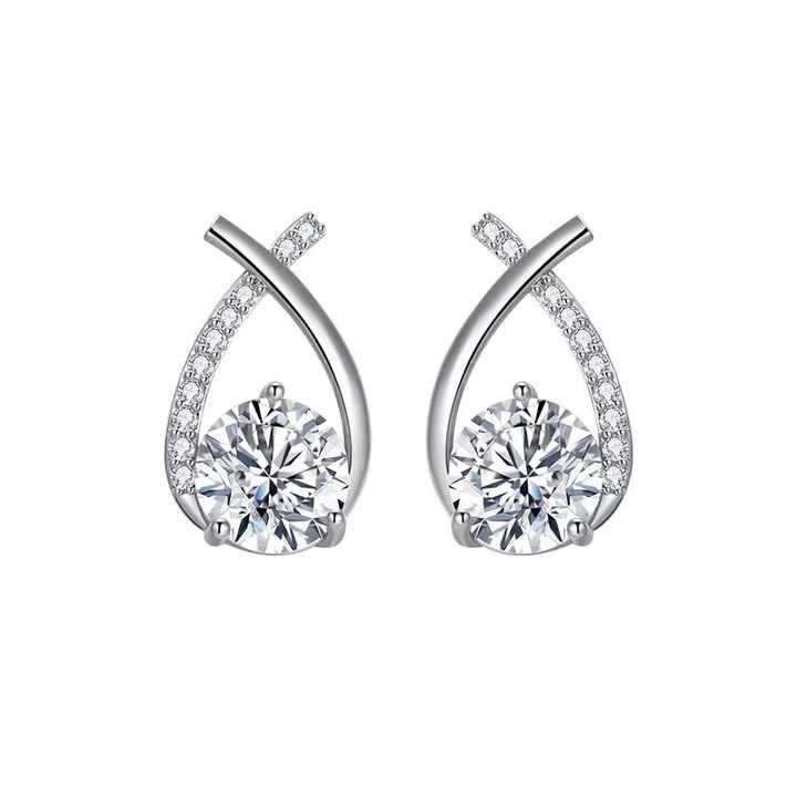 Silver Cross Zircon Stud Earrings for Women - Trendy Korean Style Wedding Jewelry Gift