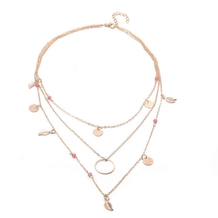 Layered Leaf Pendant Necklace for Women - 3-Layer Gold Alloy Fashion Jewelry