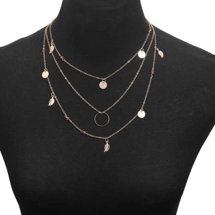 Layered Leaf Pendant Necklace for Women - 3-Layer Gold Alloy Fashion Jewelry