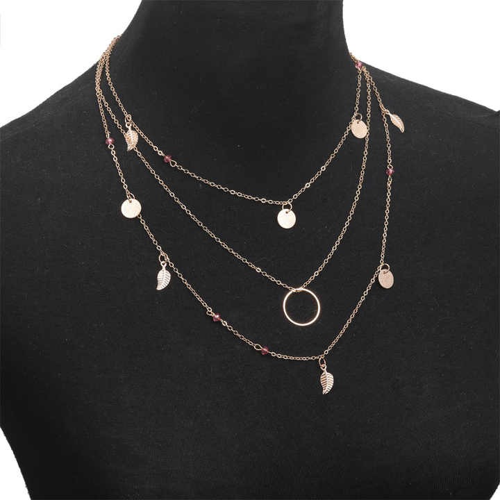 Layered Leaf Pendant Necklace for Women - 3-Layer Gold Alloy Fashion Jewelry