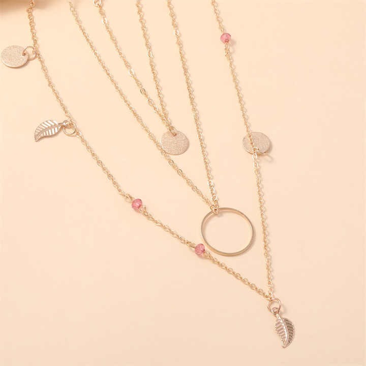 Layered Leaf Pendant Necklace for Women - 3-Layer Gold Alloy Fashion Jewelry