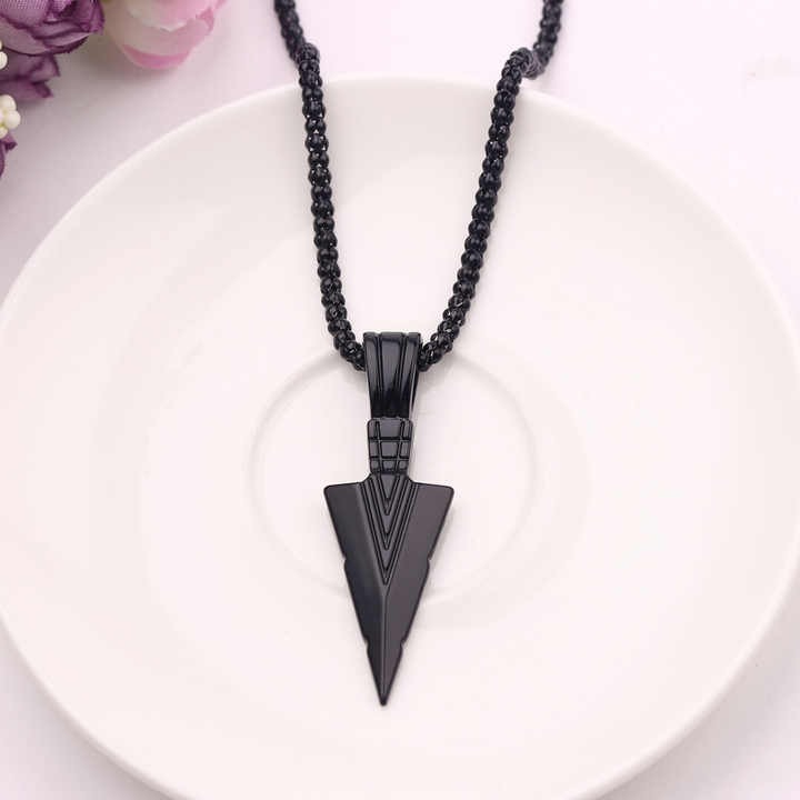 Men’s Triangle Arrow Pendant Necklace - Hip-Hop Retro Alloy Pendant with Stainless Steel Chain