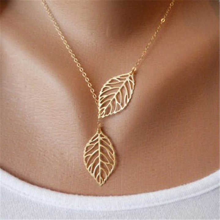 Double Leaf Choker Necklace for Women - Elegant Fashion Jewelry Gift