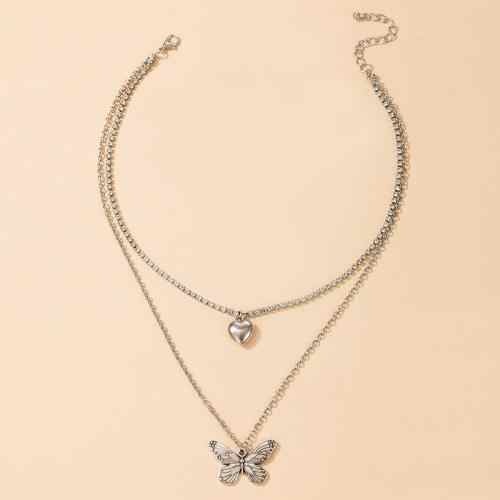 Butterfly Heart Pendant Necklace for Women - Titanium Steel Layered Jewelry