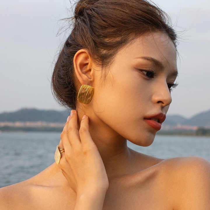 Retro Matte Square Earrings for Women - Thick 304 Stainless Steel Fashion Jewelry