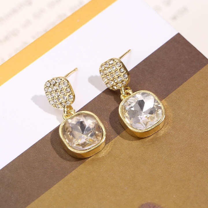 Square Zircon Full Diamond Earrings for Women - Silver Needle Simple Elegant Jewelry