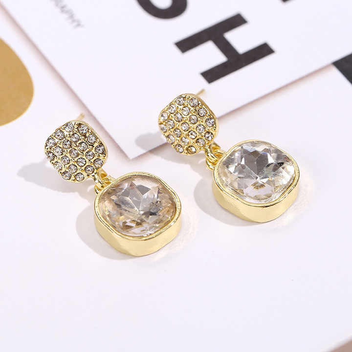 Square Zircon Full Diamond Earrings for Women - Silver Needle Simple Elegant Jewelry