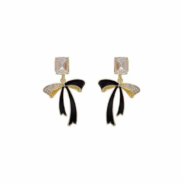 Tassel Black Bow Crystal Earrings for Girls - Fashion Diamond Luxury Jewelry