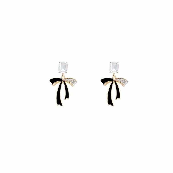 Tassel Black Bow Crystal Earrings for Girls - Fashion Diamond Luxury Jewelry