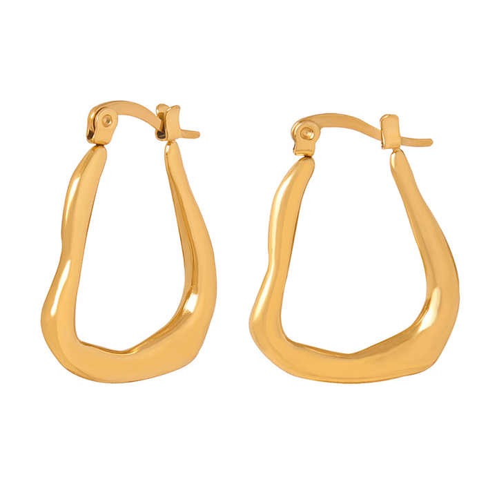 18K Gold Plated Irregular Geometry Hoop Earrings - Stainless Steel Trendy Jewelry for Women