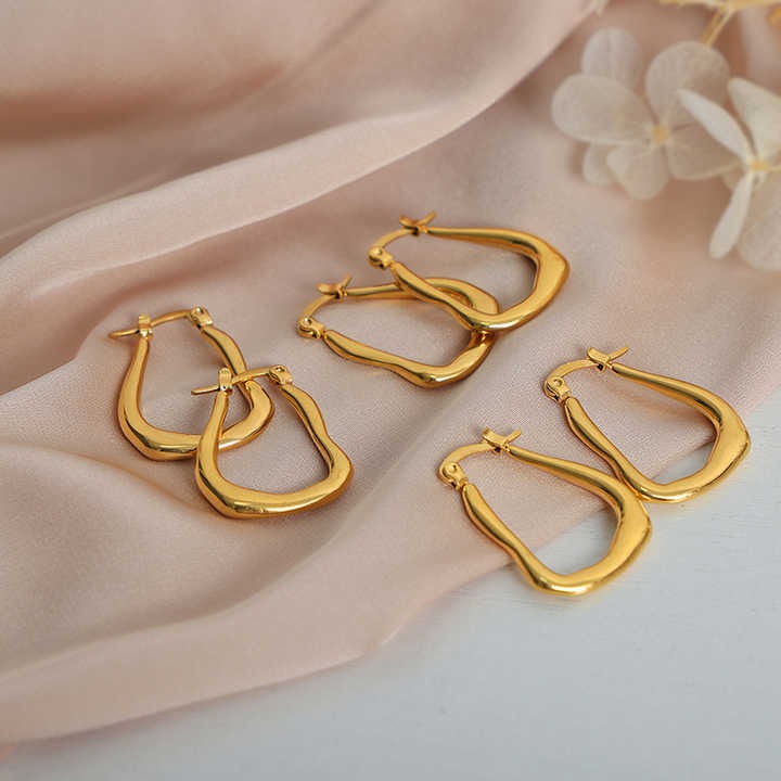 18K Gold Plated Irregular Geometry Hoop Earrings - Stainless Steel Trendy Jewelry for Women