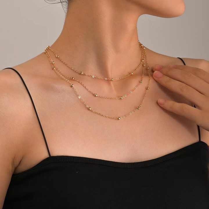 18K Gold Plated Beaded Choker Necklace - Stainless Steel Boho Chain Necklace for Women & Teen Girls